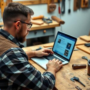817deefd d31c 4f7a b2b3 cb2c96eff799 neuroflash A craftsman is sitting at a laptop on whose scree 1734698180